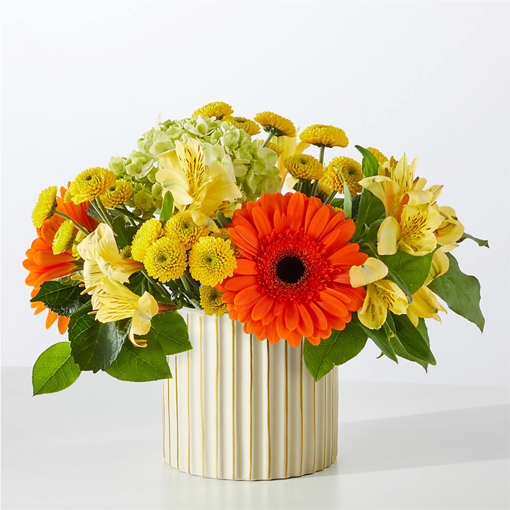 Autumn Sunshine Bouquet with Ivory Vase – CONNIE'S FLORAL ARRANGEMENTS, Virginia Beach VA